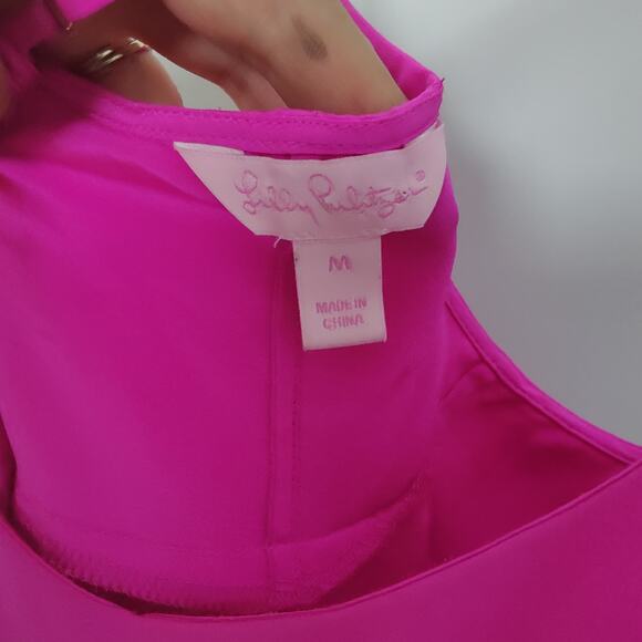 Lilly Pulitzer Women's Sz M Tiered Sunset Top 100% Silk Mambo Pink Flowy Tank - Picture 5 of 6